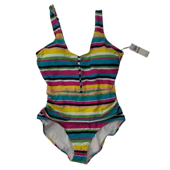 Anne Cole Multi-Color Center Front Tab Over-The-Shoulder One-Piece. NWT - Picture 5 of 7